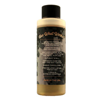 Back side of label of 4 ounce bottle of Gun Werkz PLC protectant, lubricant, cleaner on a white background