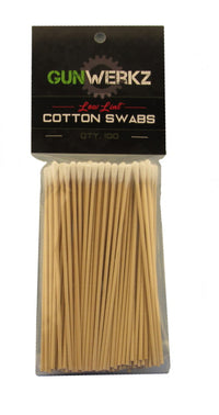 Package of 100 low lint cotton swabs with a Gun Werkz label on a white background